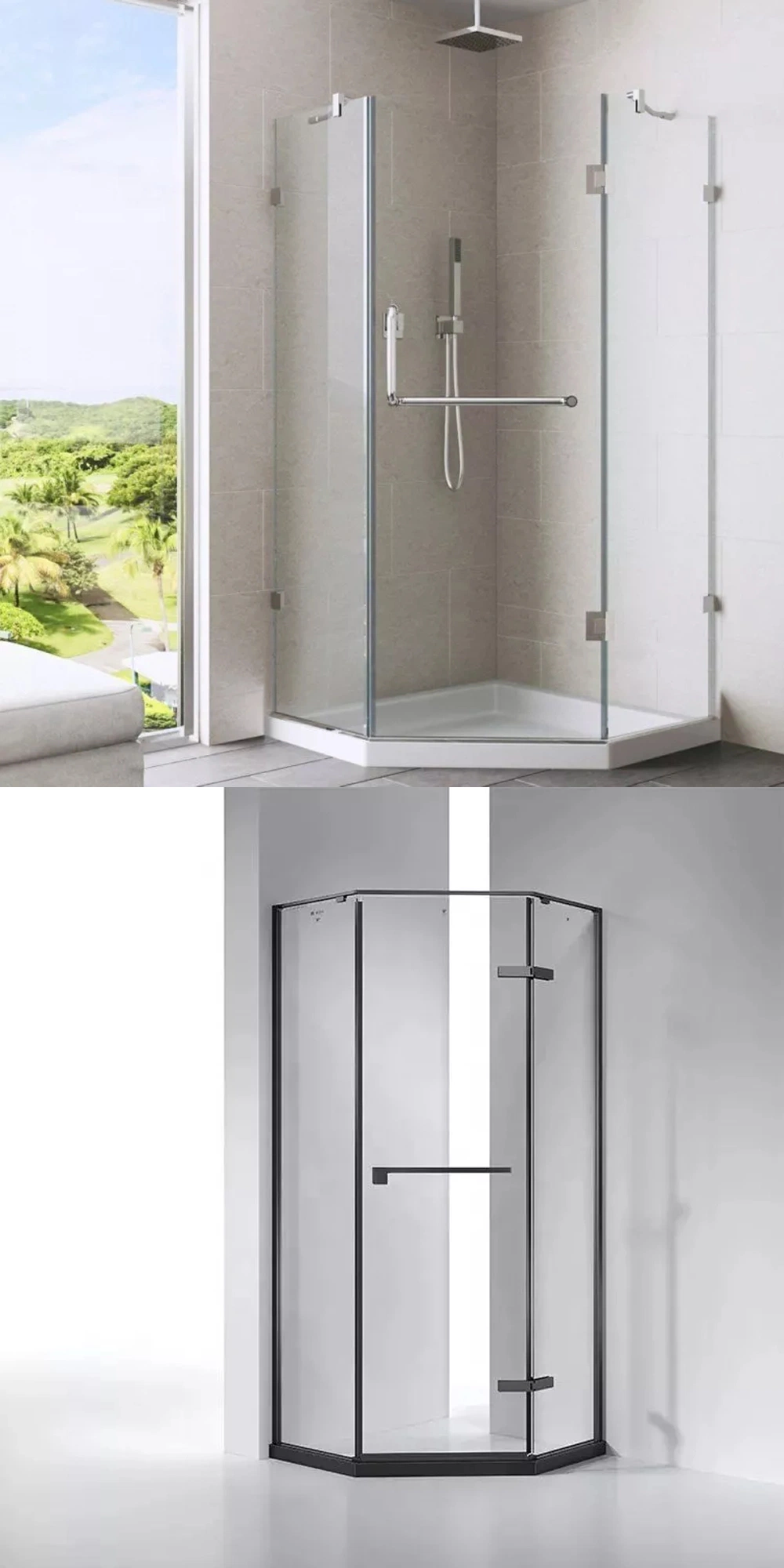 Ortonbath Arch Quadrant Corner Aluminum Frame Square Corner Two Side One Swing Pivot Door Bathroom Tempered Shower Glass Cubicle Bathroom Set Enclosure