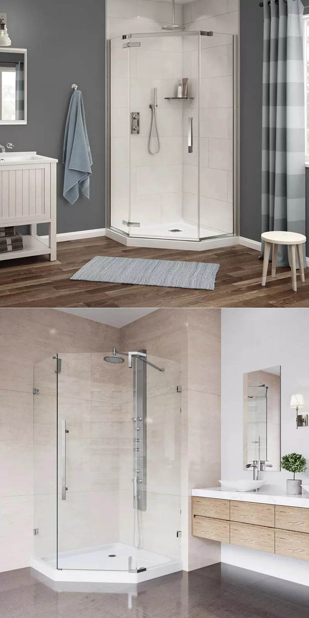 Ortonbath Arch Quadrant Corner Aluminum Frame Square Corner Two Side One Swing Pivot Door Bathroom Tempered Shower Glass Cubicle Bathroom Set Enclosure