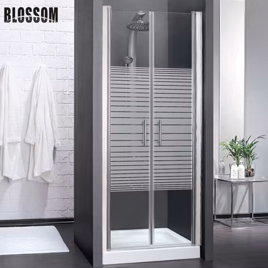 Cabine de douche à porte pliante pivotante avec cadre chromé carré d'angle